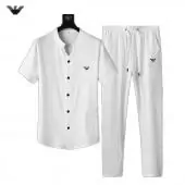 2021 armani chandal manche courte homme shirt and pantalones sets ea2023 blanc